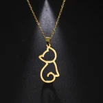 Skyrim Cute Kitten Cat Pendant Necklace Stainless Steel Cold Color Animal Neck Chain (New)