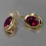 Vintage Gold Color Red Crystal Zircon Ear Earrings For Women CZ Stone Inlay (New)