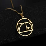 Skyrim Fibonacci Spiral Circle Triangle Golden Ratio Geometry Pendant Necklace Stainless Steel Women (New)