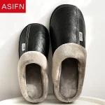 Mens Big Size Winter Slippers Home PU Leather Shoes for Men Indoor Waterproof (New)
