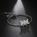 Triple Moon Goddess Bracelets for Men Women Stainless Steel Pentagram Wicca Charm Bracelets (New)