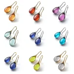Trendy Women Earrings 9 Colors Delicate Gold Color Natural Blue Stone Hook Dangle (New)