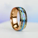 Fashion 8mm Rose Gold Color Tungsten Wedding Men Stainless Steel Rings Inlay Abalone (New)