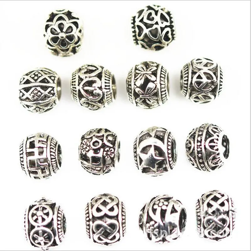 HTB1cPbNRpXXXXcNXFXXq6xXFXXXw 10 Lot 10mm Tibetan Silver Metal Hollow Beads Big Hole Loose Spacer Beads For (New) - Image 1