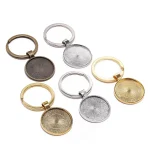 5 lot Keychain With Pendant Bezel Blank Fit 25mm Cameo Glass Cabochon Base Setting (New)