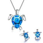 Fashion Cute Sea Turtle Necklace Earrings Jewelry Sets Trendy Animal Blue Opal Stud (New)