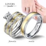 Couple Rings Exquisite Women Rhinestones Zirconia Rings Set Simple Men Stainless Steel Ring (New)