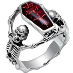 Vintage Mens Ghost Skeleton Skull Rings For Men Gothic Punk Alloy Metal Coffin (New)
