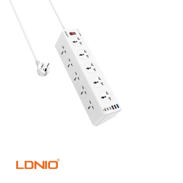 LDNIO-SC10610C-Power-Socket-Extension-Universal-Power-Strip-With-10-Outlets-2M Ldnio SC10610C 2500W 10 Outlets Power Strip with PD&QC3.0 5 USB-A&1 USB-C Port (New) - Image 1