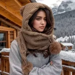 Womens Winter Hat Scarf Set   Thermal Wool Pom Beanie&Balaclava for Extreme Cold (New)