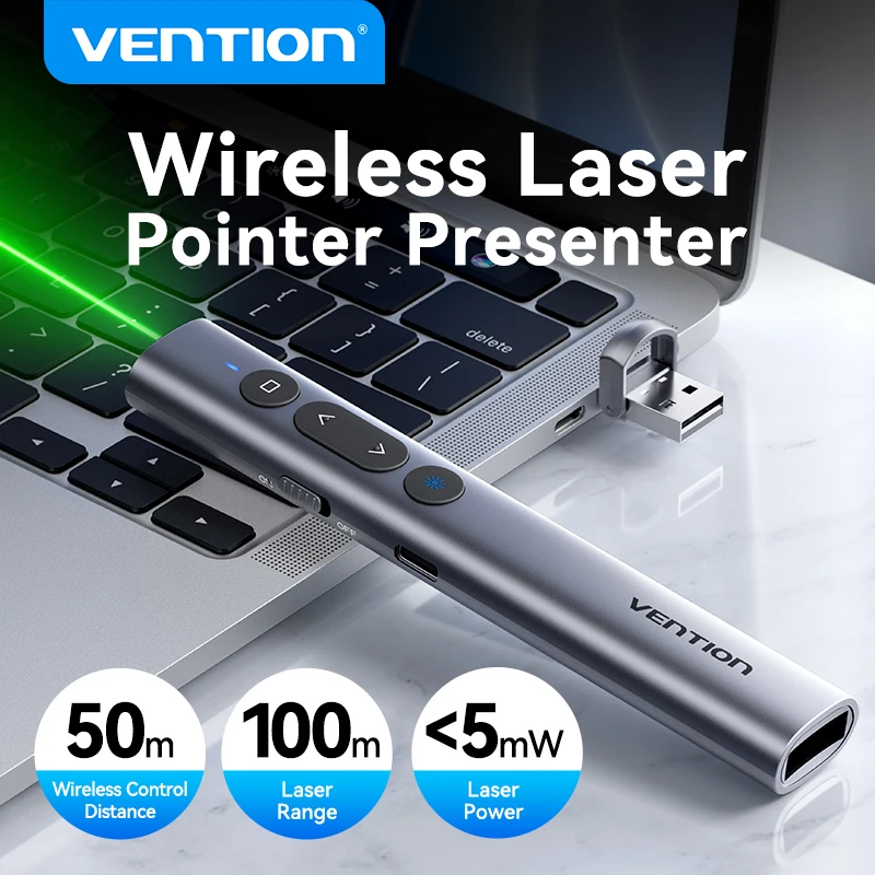 S01968521ac8743a48518fbb99ef7bc31S Vention Wireless Laser Pointer Presenter 100m 2.4Ghz USB C for (New) - Image 1