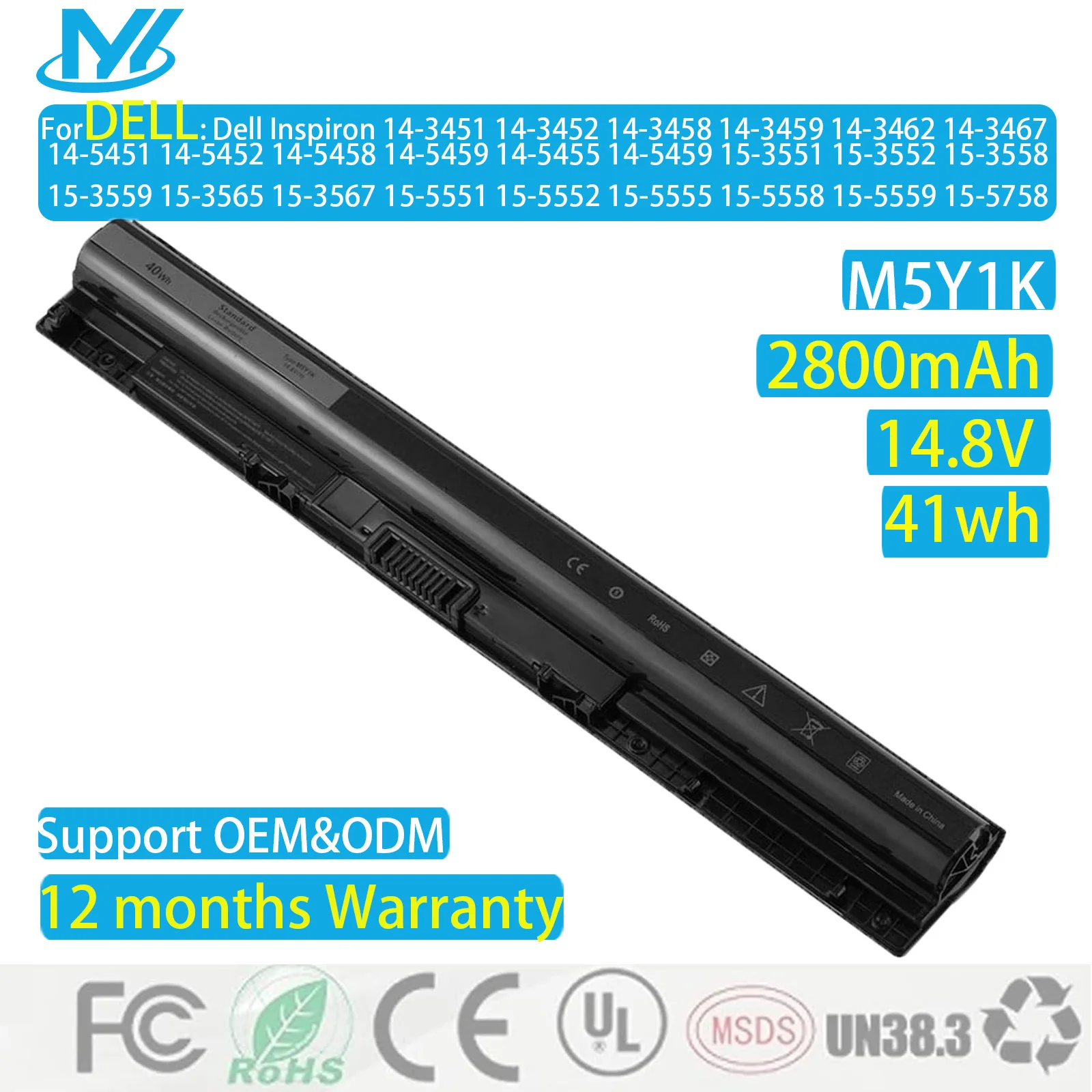 S027f0d00c4544264a2821c651be2cc56B.webp 14.8V 40Wh Notebook Battery M5Y1K Dell Inspiron 3451 3551 5558 5758 5759 (New) - Image 1