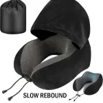 Memory Foam Hooded U Shaped Travel Pillow with Detachable Cover Portable Neck Support for (New)