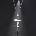 Skyrim Jesus Cross Pendant Necklace for Women Men Stainless Steel Neck Chains Religious (New)