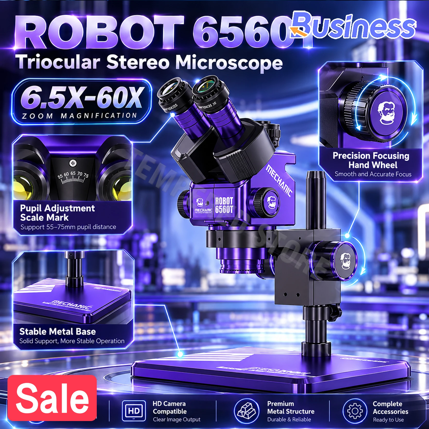 S03c1eae976eb47188f19355fb2abfa26g MECHANIC ROBOT 6560T-B11 Trinocular Stereo Industrial Microscope 6.5-60X Continuous Zoom (New) - Image 1