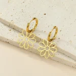 Skyrim Hollow Solid Nine Petal Flower Pendant Stainless Steel Earrings For Womens Fashion (New)