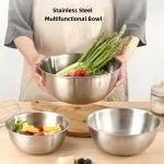 17 19 22CM Stainless Steel Salad Bowls Egg Flour Mixing Basin Fruit Vegetable Noodle Container (New)