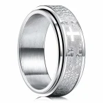 Stainless Steel Anxiety Rings For Men Women Christian Cross Religious Spinner Chain Rings (New)