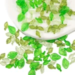 50 Acrylic Green Leave Pendants Plastic Leaf Loose Beads for Earrings Bracelet DIY (New)