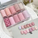 10 Nail Art Foil Transfer Paper Pink Grid Pattern Nail Stamping Stickers Sweety (New)