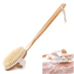 Natural Bath Brush with Long Wooden Handle Shower Body Brush Shower Back Scrubber (New)