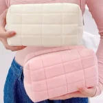 Solid Fur Cosmetic Storage Bag Large Women Zipper Makeup Organizer Handbag Stationery Pencil (New)