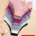 8 Womens Cotton Fabric Panties Sexy Lace Bowknot Solid Color Bikini Underpants Fashion (New)