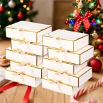 20, Elegant White Gift Boxes with Lids, Elegant gold trim, Gold Ribbon, 10.6x7.8x3.3Inch (New)