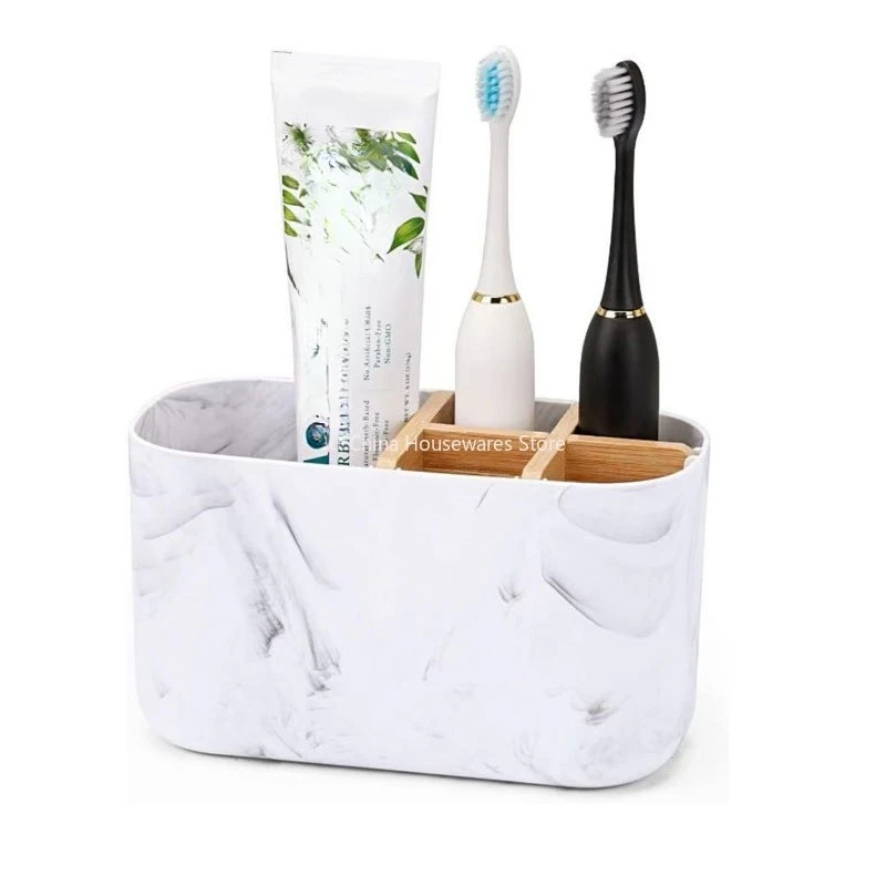 S0bcdf0f2bf8d4a2ea22a7953849cb44fq Toothbrush Holder For Electric Brushes Bathroom Counter Organizer With 5 Slots Bamboo For (New) - Image 1