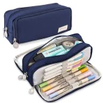Pencil Case Large Space Storage 3 Compartment Pouch Double Side Opened Student Stationery (New)