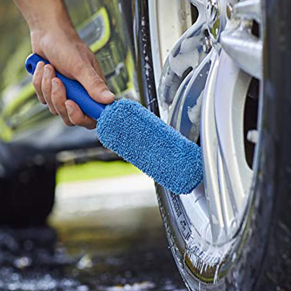 S0c5a0f45eca049b18f0602893f4f04baF Car Wheel Wash Cleaning Car Wash Portable Microfiber Wheel Tire Rim Brush for (New) - Image 1