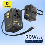 Baseus GaN Charger Universal Travel Adapter Built in 70W Retractable Cable 2AC 2 (New)