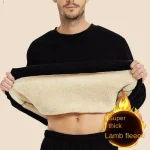 Mens Winter Warm Fleece Lined T Shirt Thick Crew Neck Solid Basic (New)