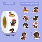 500 Cute Sausage Dog Cartoon Roll Sticker, Hand Account Envelope Seal Sticker, Waterproof (New)