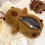 Creative Plush Capybara Pen Bag Large Capacity Pencil Case Multifunctional Stationery Storage Bag (New)