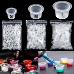100 S M L Disposable Tattoo Ink Cups Plastic Pigment Clear Holder Container Caps Tattoo (New)