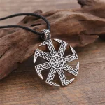 Skyrim Slav Taislman Kolovrat Sun Wheel Pendant Stainless Steel Wax Rope Necklace Vintage (New)