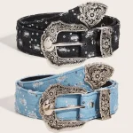 Womens Retro Casual Trend Rhinestone Buckle Belt, Street Ripped Denim Style Punk Rock (New)