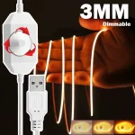 Dimmable Bright Flexible 5V LED Tape Light with Dimmer, 3mm Thin COB LED (New)