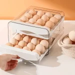 1 Kitchen Egg Storage Box Refrigerator Fresh Plastic 2 Layer Drawer Type Large Capacity (New)