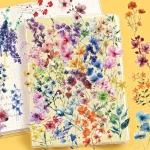 50 Ink Flower Sticker Pack Waterproof Transparent PET Brochure Flower Material Decorative Guitar (New)