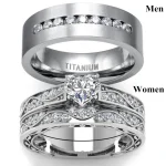 Fashion Couple Rings Mens CZ Stainless Steel Ring Women Heart Cut Crystal Rhinestones (New)
