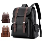 2023 Men Backpack PU Leather Bagpack Large Laptop Backpacks Male Mochilas Black Schoolbag (New)