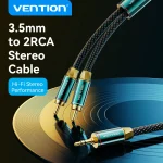Vention RCA Cable 2RCA to 3.5mm Hi-Fi Tinned Braided RCA (New)