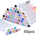 50 Eyelash Brush Tubes With Crystal Lash Mascara Wands Eyebrow Comb Spoolies Container (New)