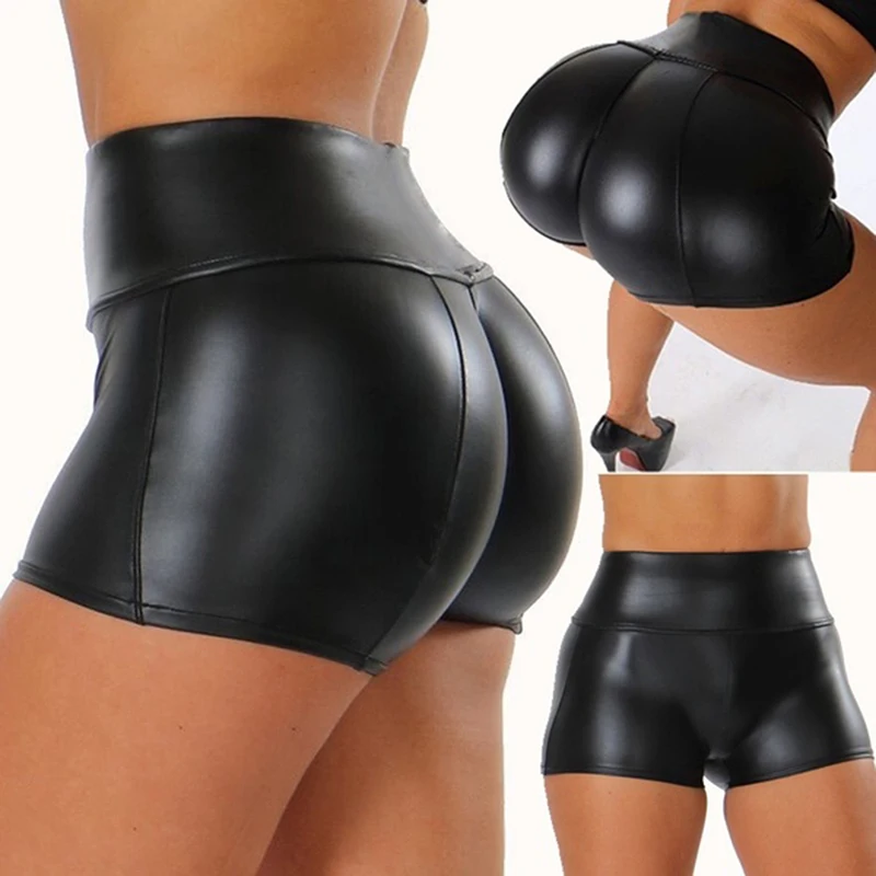 S16906230f5dc4ddab4a5ed5d2bc7186bK 2024 Sexy Womens Shorts Shiny Elastic High Waist Shiny Faux PU Leather Short (New) - Image 1