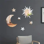 6 Star Moon Sun Shaped Mirror Wall Sticker, Removable DIY Art Acrylic Wall (New)