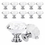 10 set 30mm Diamond Shape Design Crystal Glass Knobs Cupboard Drawer Pull Kitchen Cabinet (New)