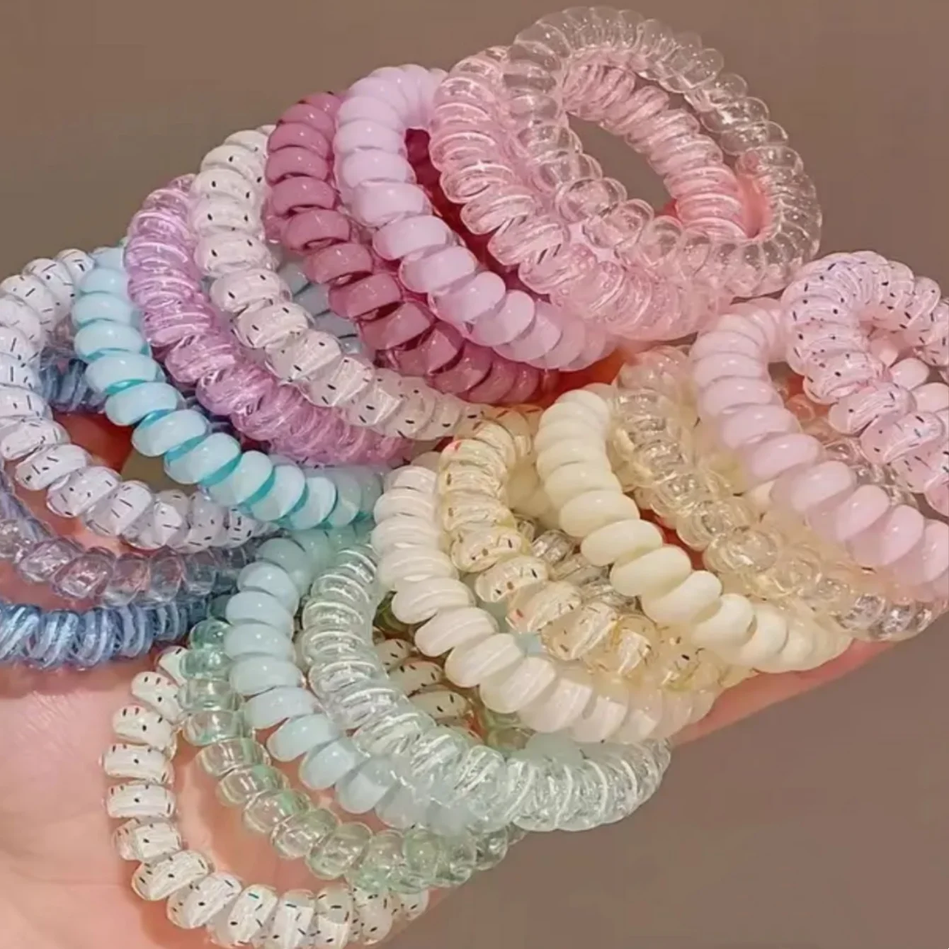 S1795d648c24a45e094b0fe2a01e3e635K 20 40 Spiral Hair Ties Telephone Line Hair Ropes Multicolor Elastic Ponytail Holder Strong (New) - Image 1