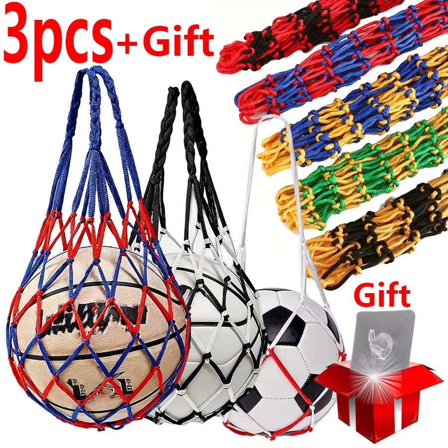S17ea5557e9f748e7aa7715f4b9041ad92 3 Gift Mixed Color Basketball Net Bag, Thickened Woven Nylon, Durable Sports Training Bag (New) - Image 1